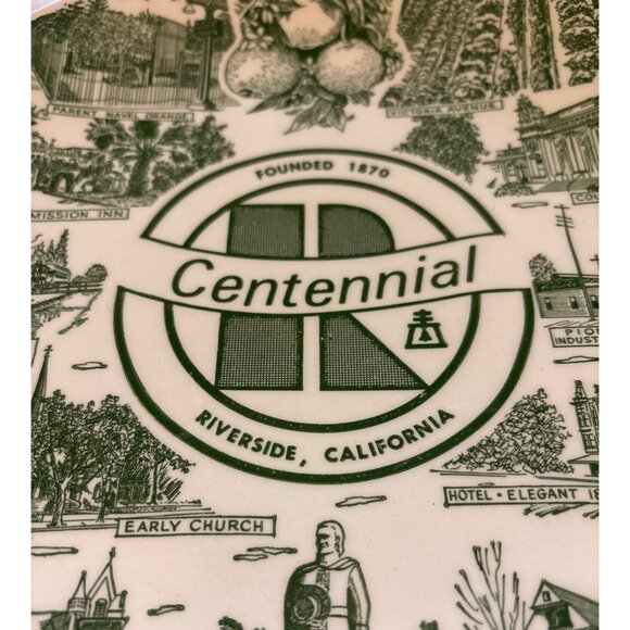Riverside, CA Centennial Decorative Plate Kettlesprings Kilns 1920-S Green Vtg - Picture 2 of 4